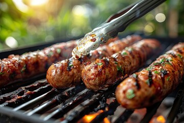 A grill with hot coals and a person cooking hot dogs