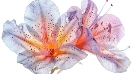   A flower in focus against a white background, with contrasting centers of red and blue
