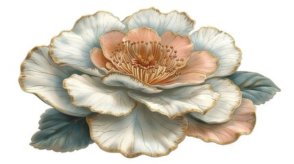   A zoom-in photo of a pure white backdrop featuring a vibrant blue and pink blossom in the center