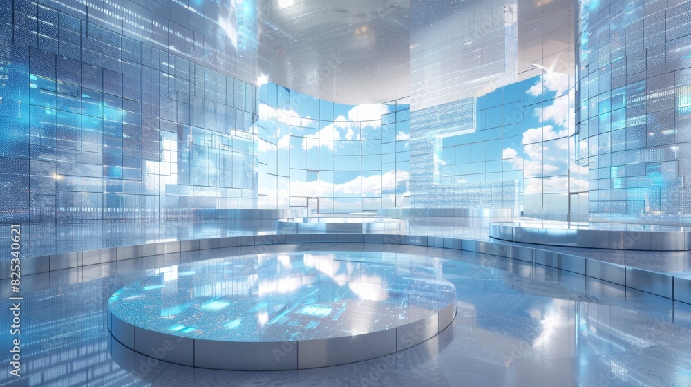Aufkleber Futuristic Industrial Control Room with Diverse Engineers Monitoring Real-Time Data on Multiple Screens and Holographic Interfaces