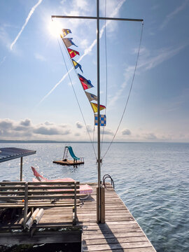 Lake Seneca New York Lake summer waterfront Dock nautical flag