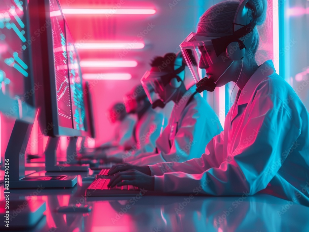 Poster Innovative AI Research in a High-Tech Lab: Diverse Scientists Engaged in Cutting-Edge Technology Development