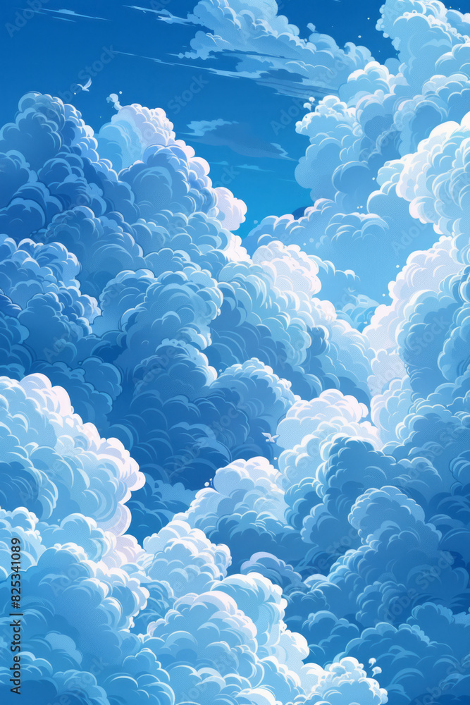 Poster Seamless pattern of isometric clouds, varying in size and shape,