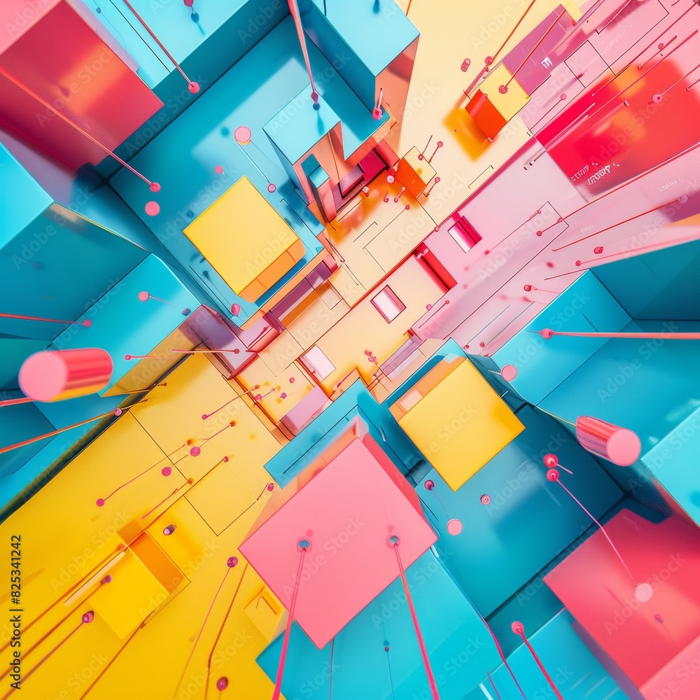 Poster high-tech digital design environment with vivid colors and futuristic geometric patterns