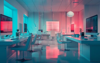 Diverse Team Engaging in High-Tech Collaboration in a Modern Office with Smart Devices and Holographic Technology