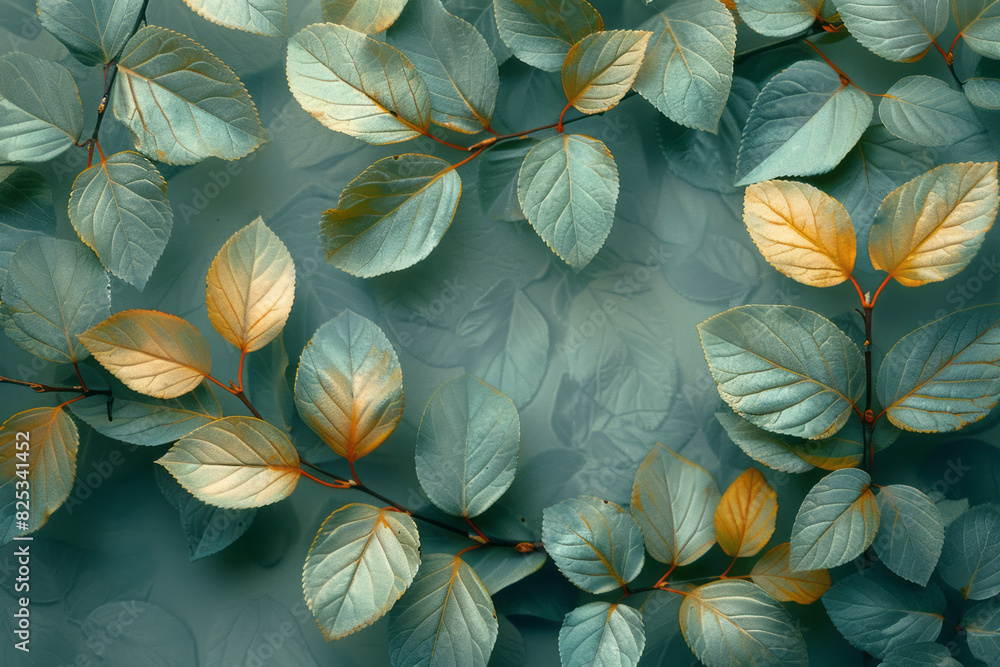 Aufkleber isometric leaves and branches, creating a repeating botanical pattern,