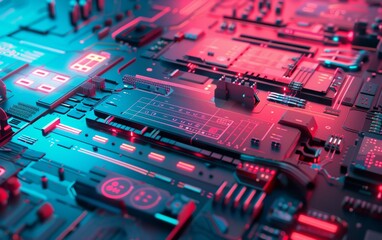 Futuristic Tech Valley: An Animated Exploration of AI and Holographic Interfaces Amidst Digital Elements