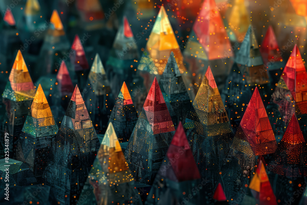Aufkleber abstract isometric pattern of pyramids and chemical structures, blending seamlessly,