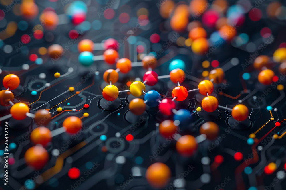 Aufkleber Isometric background featuring a repeating pattern of geometric shapes and molecular models,
