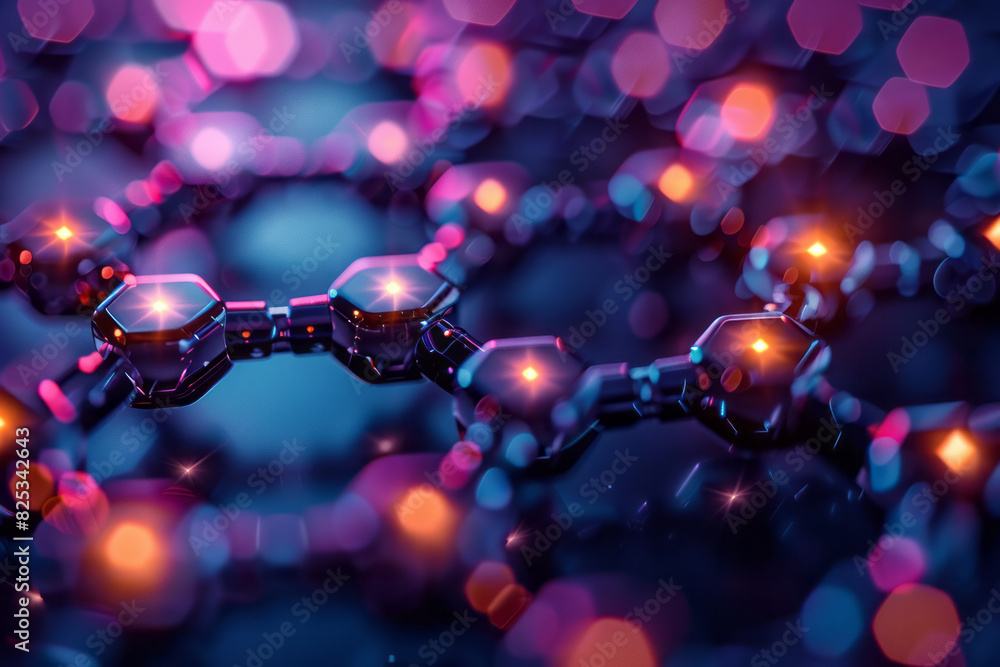 Aufkleber Abstract isometric hexagonal prisms connected by molecular lines, creating a network pattern,