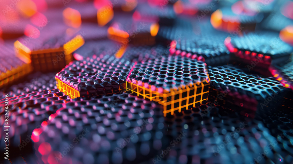 Aufkleber Isometric background featuring repeating hexagons and embedded molecular structures,