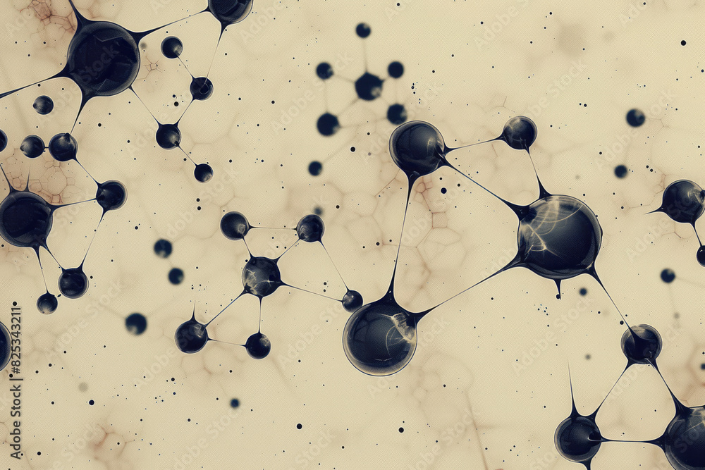 Aufkleber Minimalist isometric circles and lines representing atoms and bonds in a seamless pattern,