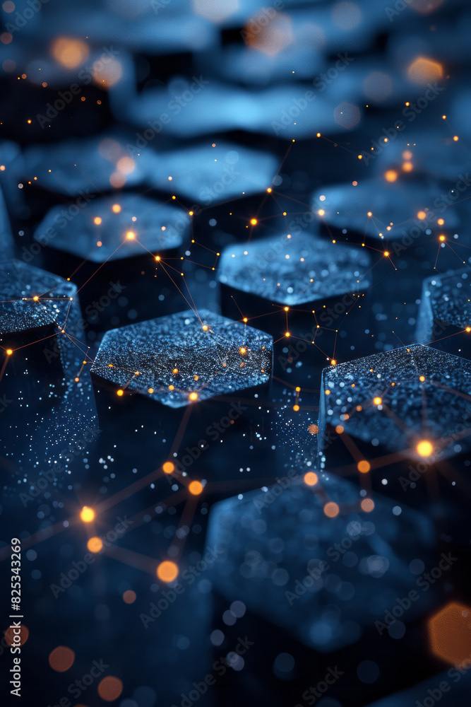 Aufkleber Abstract isometric hexagonal grids with molecular icons, creating a cohesive design,
