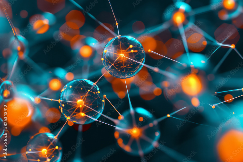 Aufkleber Isometric pattern of geometric shapes and interconnected molecules forming a network,