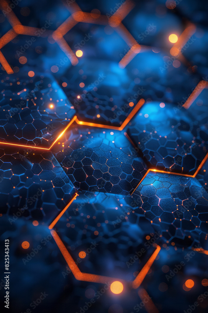 Aufkleber Abstract isometric hexagonal grids with molecular icons, creating a cohesive design,