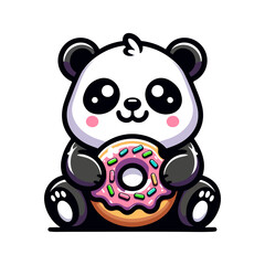 Fototapeta premium cute panda eating donut icon character cartoon