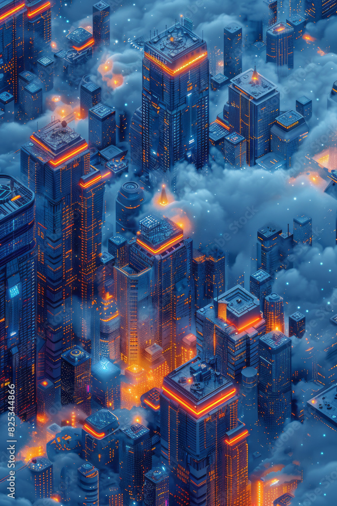 Aufkleber Isometric repeating pattern of pyramids with embedded cloud computing icons,
