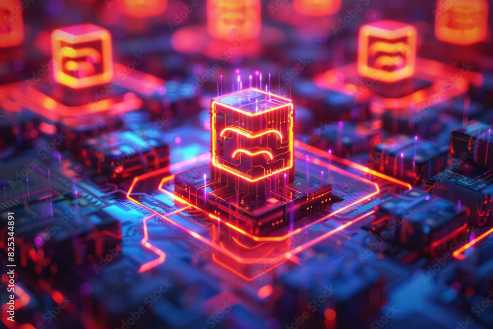 Poster isometric pattern of geometric prisms with integrated wi-fi symbols,