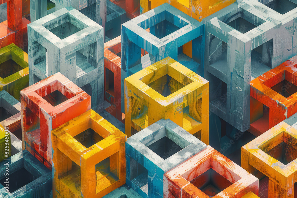 Aufkleber isometric pattern of geometric prisms with integrated wi-fi symbols,