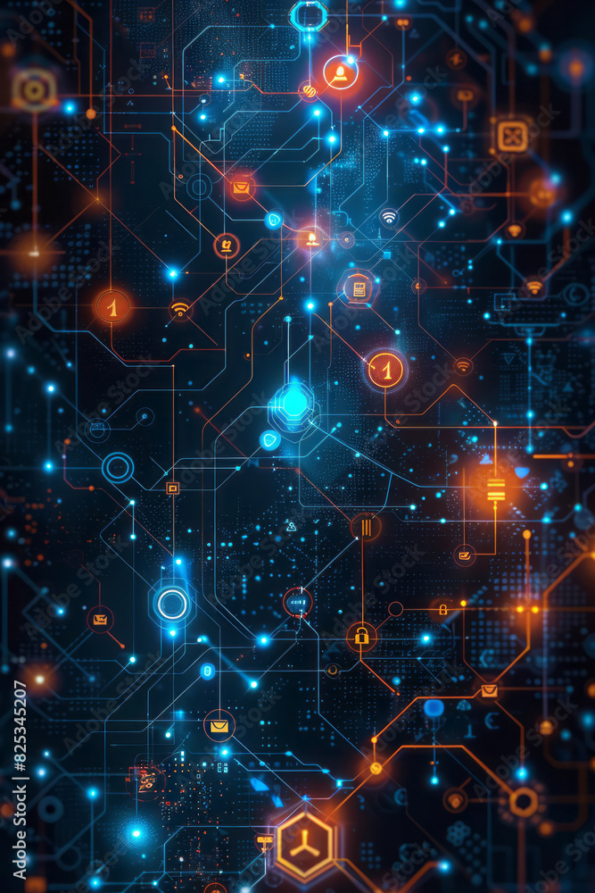Aufkleber seamless pattern of isometric pentagons and network hub icons,