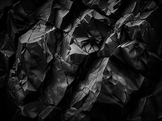 Close-up of jagged, black rocks with a rough, textured surface