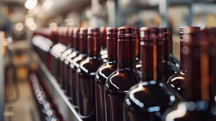 A row of wine bottles on a shelf
