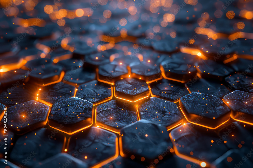 Aufkleber Abstract isometric hexagonal prisms connected by minimalist Bluetooth symbols, creating a network pattern,