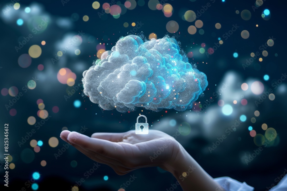 Aufkleber futuristic cloud computing security with data protection and glowing blue accents, highlighted by a 