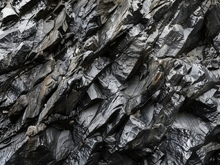 Close-up of jagged, black rocks with a rough, textured surface
