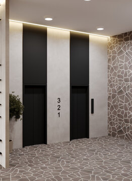 Entrance with two elevators