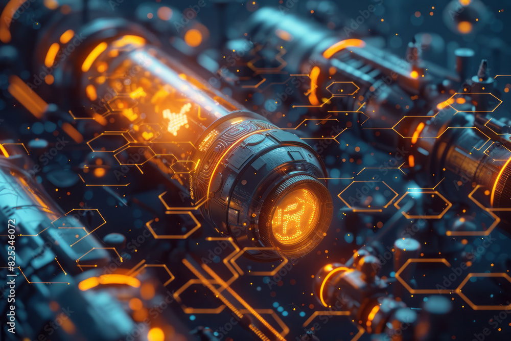 Poster Isometric background featuring repeating hexagons and embedded satellite icons,