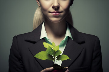 Businesswoman Holding a Small Plant - Symbol of Growth and Sustainability
