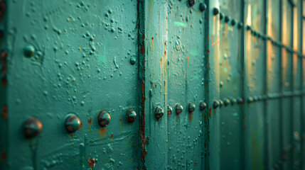 Close-Up of a Green Metal Curtain