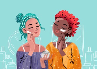 selfcare, beauty  concept background with two woman 