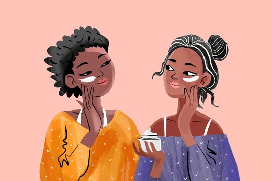 selfcare, beauty  concept background with two woman 