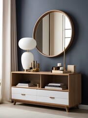 A modern bedroom with beautiful dresser, interior design, 