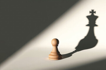 A chess pawn from which the shadow of the king falls. Space for text.
