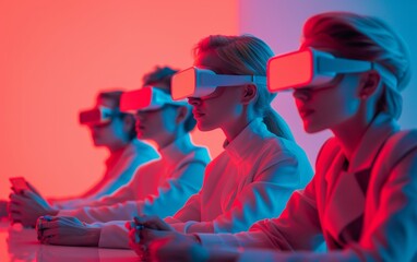 Innovative Diverse Team Engages in AR and VR Technology for Collaborative Brainstorming in Modern Conference Room
