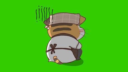 Animated Coffee Shop Employee Sitting Dejectedly on Green Screen - Powered by Adobe