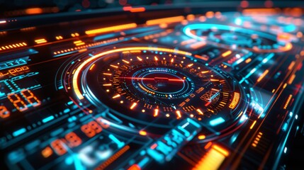 Closeup of a car s digital speedometer, AI data analysis, binary code design, high detail, futuristic vehicle, stock photography