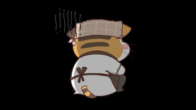 Animated Coffee Shop Employee Sitting Dejectedly on Transparent Background
