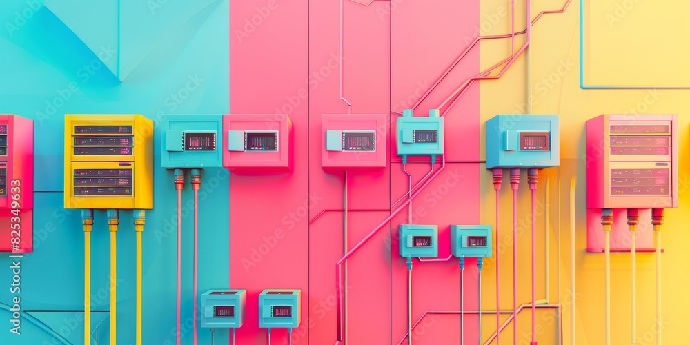 Poster colorful data center servers and cooling systems: a vibrant, organized representation of modern data