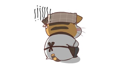 Animated Coffee Shop Employee Sitting Dejectedly on White Background - Powered by Adobe