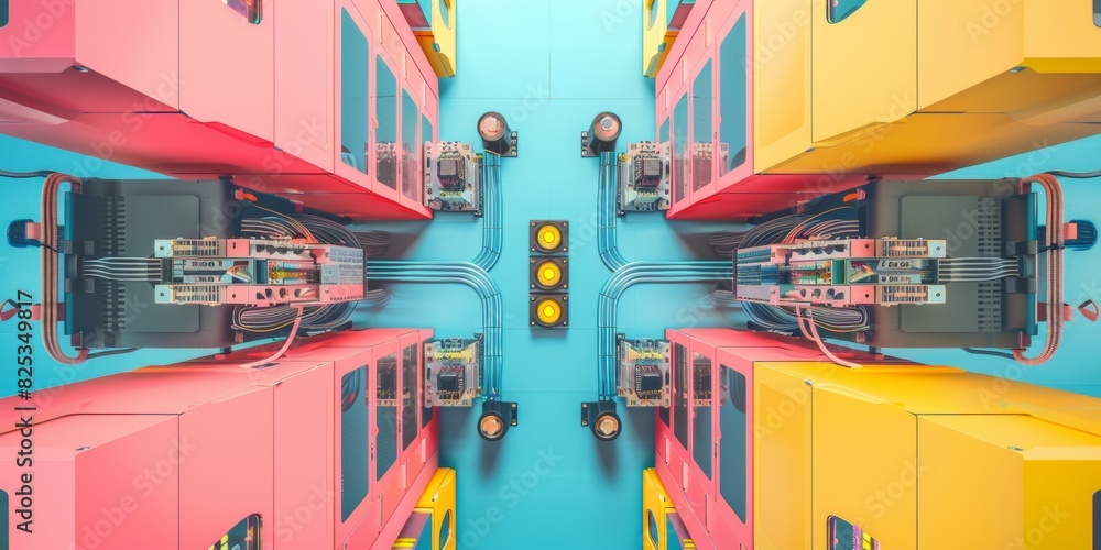 Fototapete intricate data center server setup showcasing colorful, high-tech data storage equipment under artif