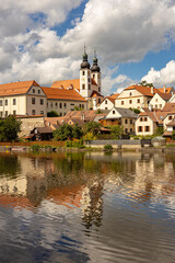 Telc town - historical buildings with lake on foreground