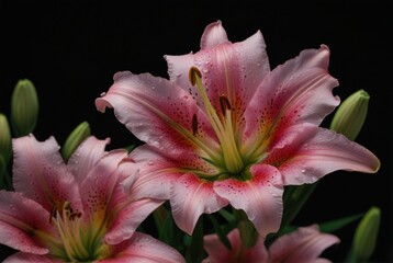 pink lily on a black background