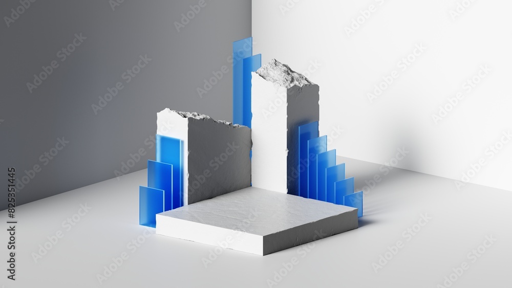 Aufkleber 3d render, abstract minimalist background. blank showcase scene with empty square pedestal platform,