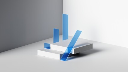 3d render. Abstract geometric background. Minimalist showcase scene of horizontal pedestal platform...