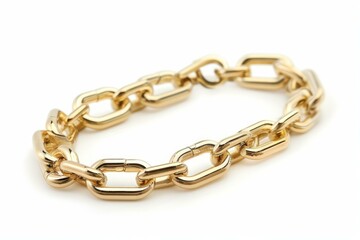 Obraz premium Closeup of a shiny gold link chain bracelet isolated on a white backdrop