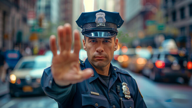A police officer is standing in the middle of a busy street